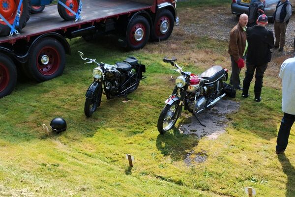 Among the motorcycles on display were this 1936 Velocette MAC and 1969 Triumph Bonneville T120. 