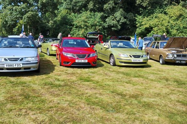 A group of classic SAABs, belonging to members of the Scottish Saab Enthusiasts group.