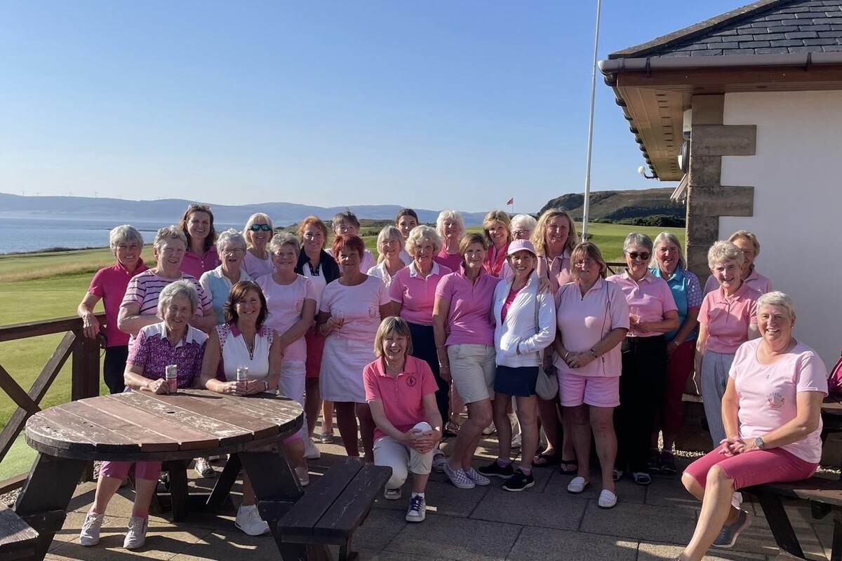 All of the Pink Ladies from Shiskine Golf Club who took part in the Pink Day in aid of Cancer Research. Photograph: SGTC.