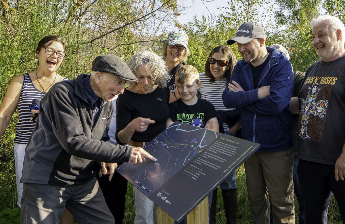 Billy O’Brien, 76, and friends find their way home to his birthplace - Dalmally’s original settlement Barr a Chaistelain. new interpretation boards now guide the way as part of a Glenorchy & Loch Awe Community Trails project. 