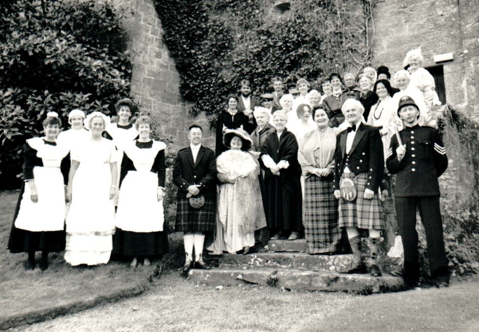 Brodick Castle staff and retainers on the stairs in a pose which mimics the family portraits of previous years. The old-fashioned garb was part of the castle’s first Victorian Day.