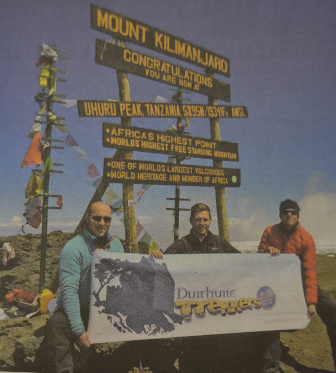 2014: At the summit of Mount Kilimanjaro: Blair Johnson, John Kennedy and Duncan McGregor.