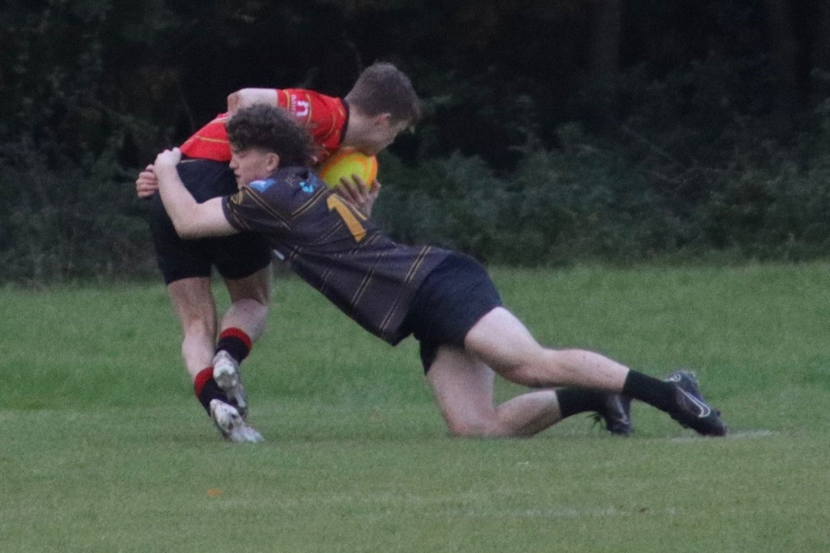 Innes Paterson with a try-saving tackle. Photograph: Mid Argyll RFC Innes Paterson with a try-saving tackle. Photograph: Mid Argyll RFC