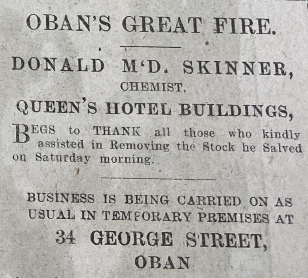 1924: Headlines from 1924. The story appeared on page 3 because The Oban Times’ front page was used for advertising, where ex-Provost Skinner thanked helpers and said he was still open for business. 1924: Headlines from 1924. The story appeared on page 3 because The Oban Times’ front page was used for advertising, where ex-Provost Skinner thanked helpers and said he was still open for business.