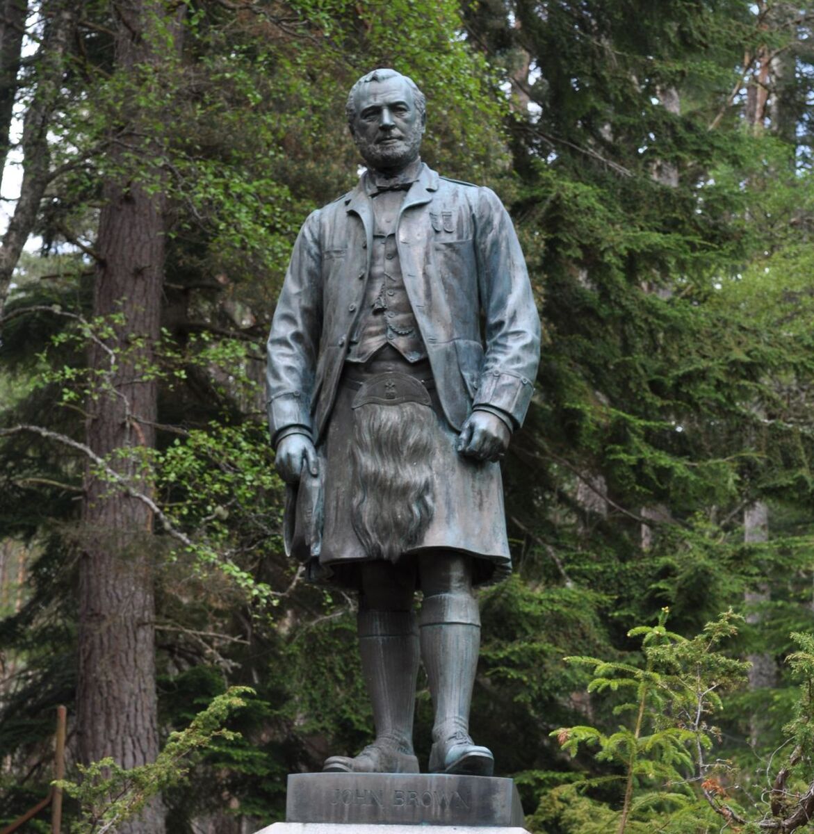 The statue of John Brown by Sir Joseph Edgar Boehm. It is a bronze, full-height statue inscribed with sculptor and date and the words: ‘Friend more than Servant, Loyal, Truthful, Brave, Selfless than Duty even to the Grave'. Photograph Iain Thornber. The statue of John Brown by Sir Joseph Edgar Boehm. It is a bronze, full-height statue inscribed with sculptor and date and the words: ‘Friend more than Servant, Loyal, Truthful, Brave, Selfless than Duty even to the Grave'. Photograph Iain Thornber.