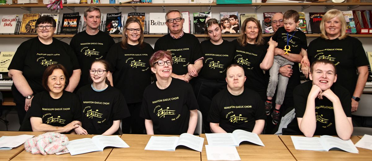 Oban's Makaton choir with Brendan O'Hara MP when he joined them at Saturday's rehearsals. Photograph: Kevin McGlynn