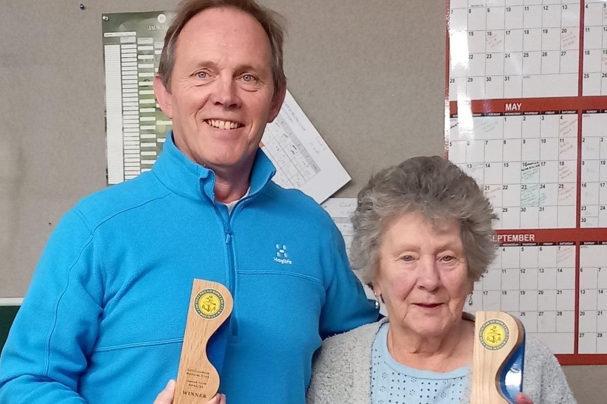 Duncan and Marie take first trophy of the indoor bowling season