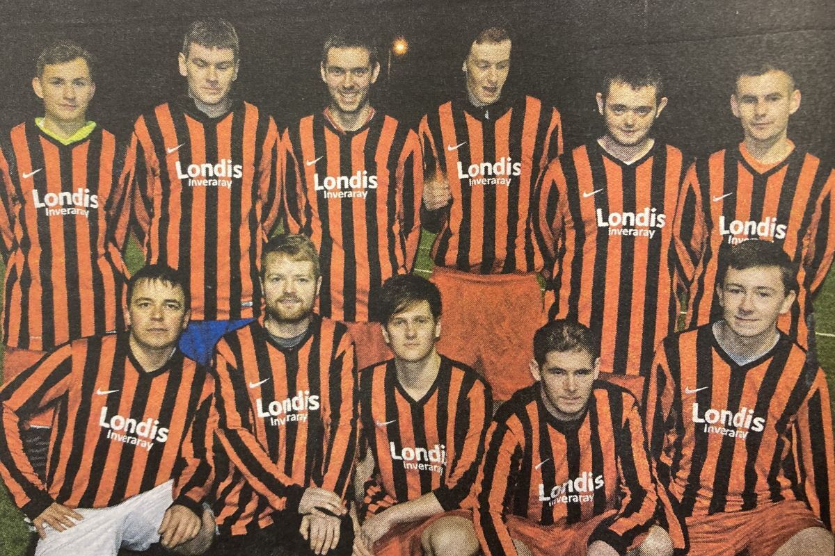 2014: Lochfyneside Football Club showed off their new strip during training on Tuesday. The strips were funded by the team’s latest sponsor Londis, Inveraray. 