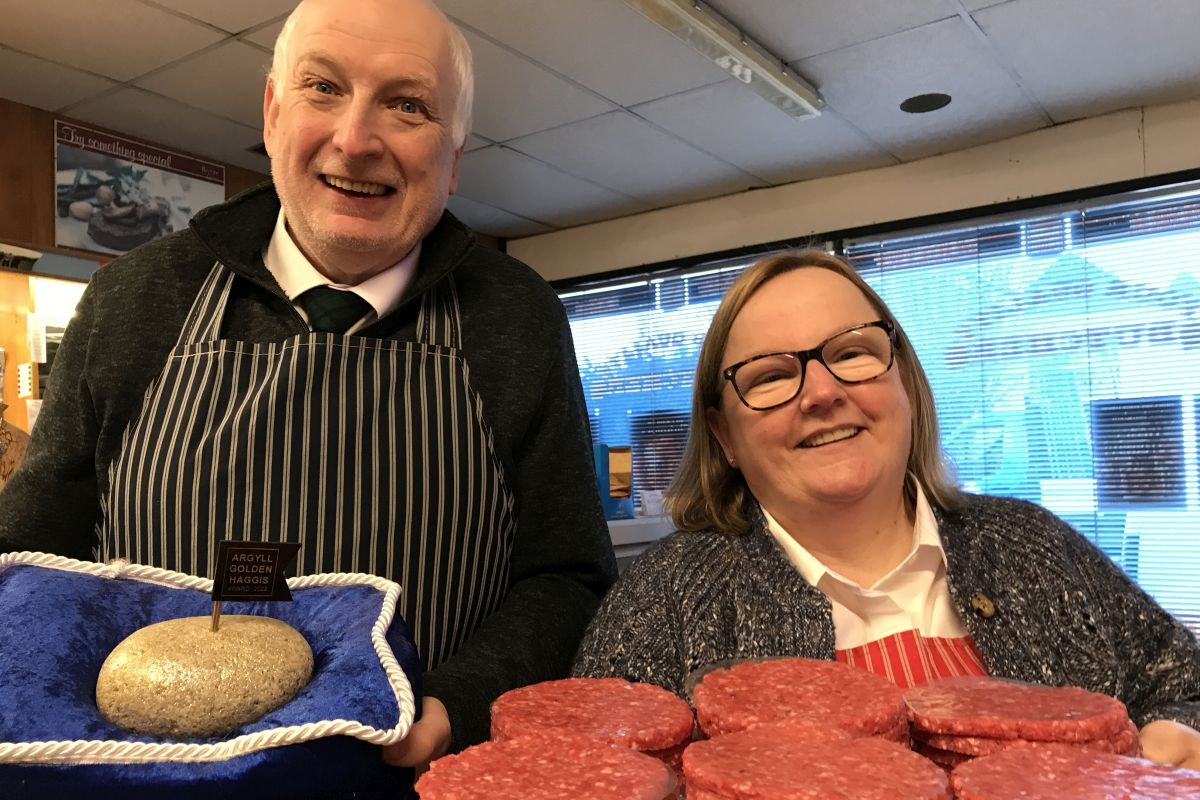 Butcher Mark Grant with Morag Robertson will be retiring on December 31.