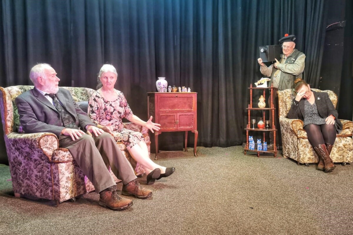 A scene from the rehearsals of Knock, Knock, Who's There? which is being performed by Whiting Bay Club of Drama and Music. Photograph: WBCDM. 