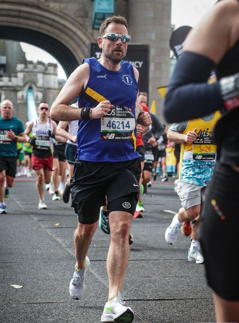 Ranald Watson achieved a personal best time in the London Marathon. Ranald Watson achieved a personal best time in the London Marathon.