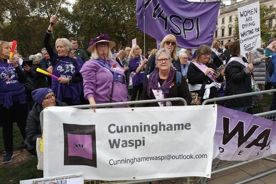 Members of the Cunninghame Waspi Group which includes Arran residents demanded justice when the Autumn budget was announced last year. Photograph: Waspi.