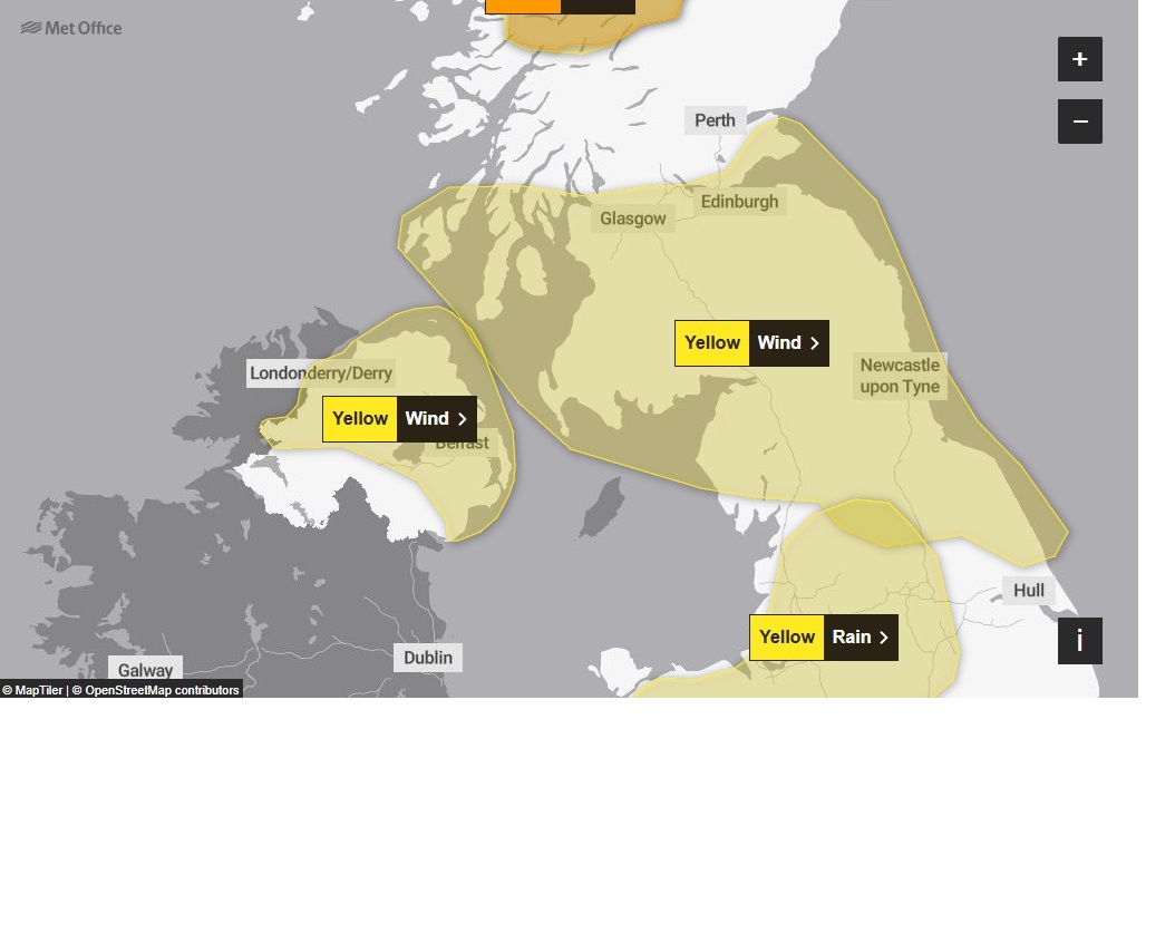 The Met Office has issued a Yellow weather warning for high winds on Hogmanay. Image: Met Office. 