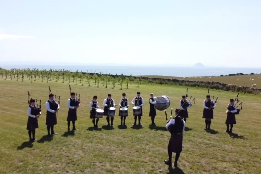 A snapshot from the MV Glen Sannox music video which shows pupils performing the soundtrack. Photograph: IAMS.  