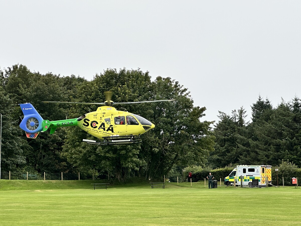 The SCAA helicopter is a regular visitor to Arran’s shores and has played a vital role in emergency medical care on the island. Photograph: Graeme Brown.