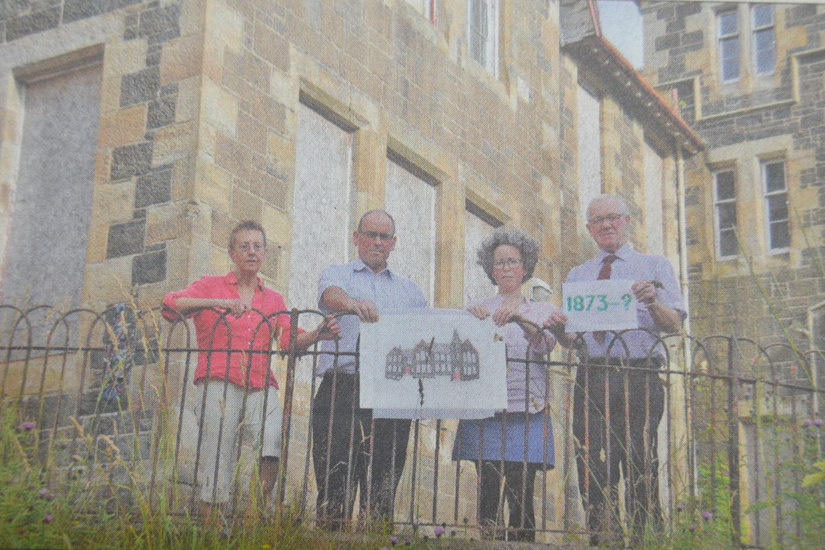 2015: Graham MacQueen, far right, and Gordon MacNab, second from left, call for action at Rockfield.