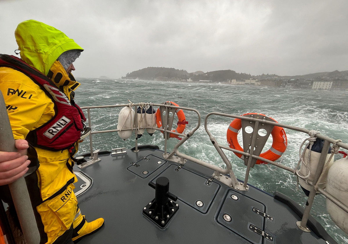 The Campbell-Watson's volunteer crew were tasked twice on Friday as stormy seas battered Oban Bay. Photograph: RNLI