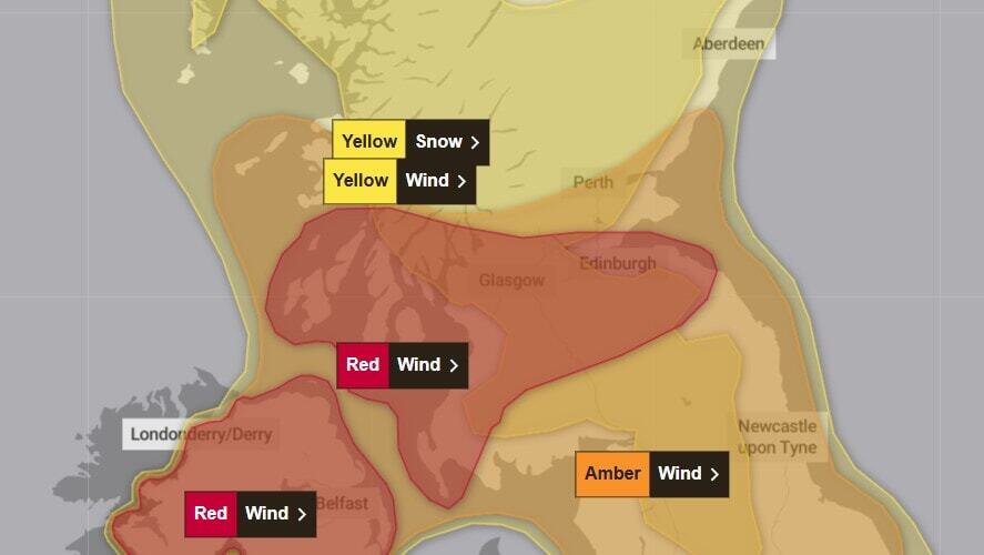 Rare red alert issued as Storm Eowyn set to arrive with 100mph winds