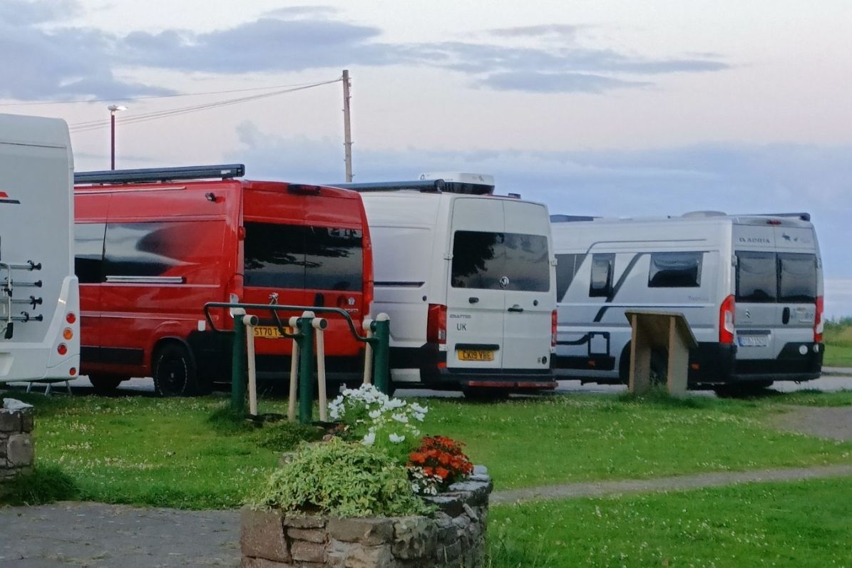 A Highland Council car park at Golspie, full with overnight stayers.