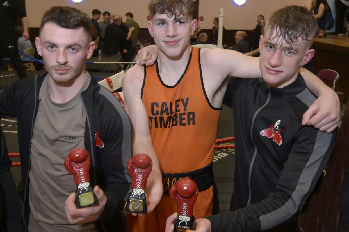 Lochaber Phoenix boxers Ewan Easson, left, Connor Bodkin, centre, and Noah Johnston who each gave exciting performances at the Montrose show. Photograph: Iain Ferguson, alba.photos