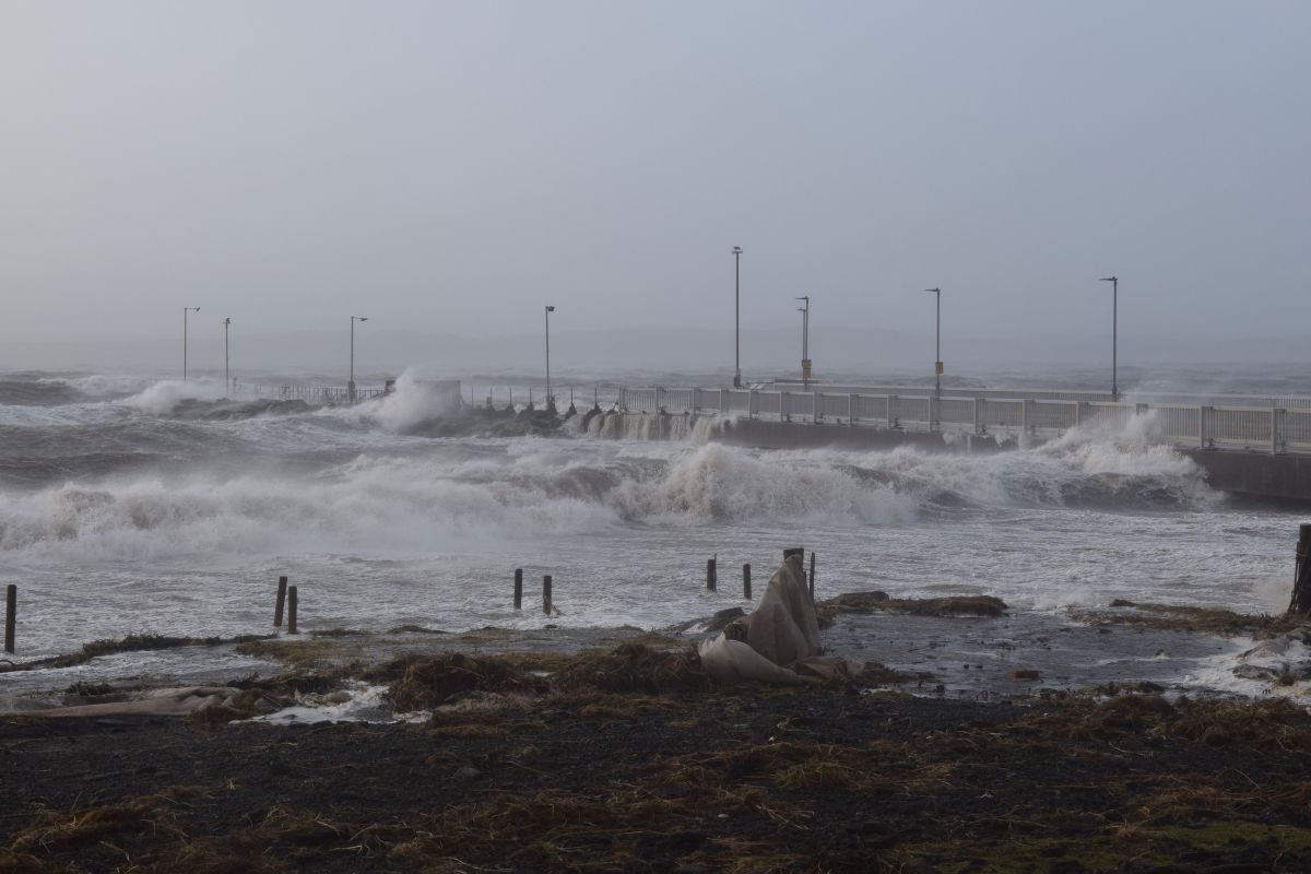 Tayinloan Pier was was battered by waves.