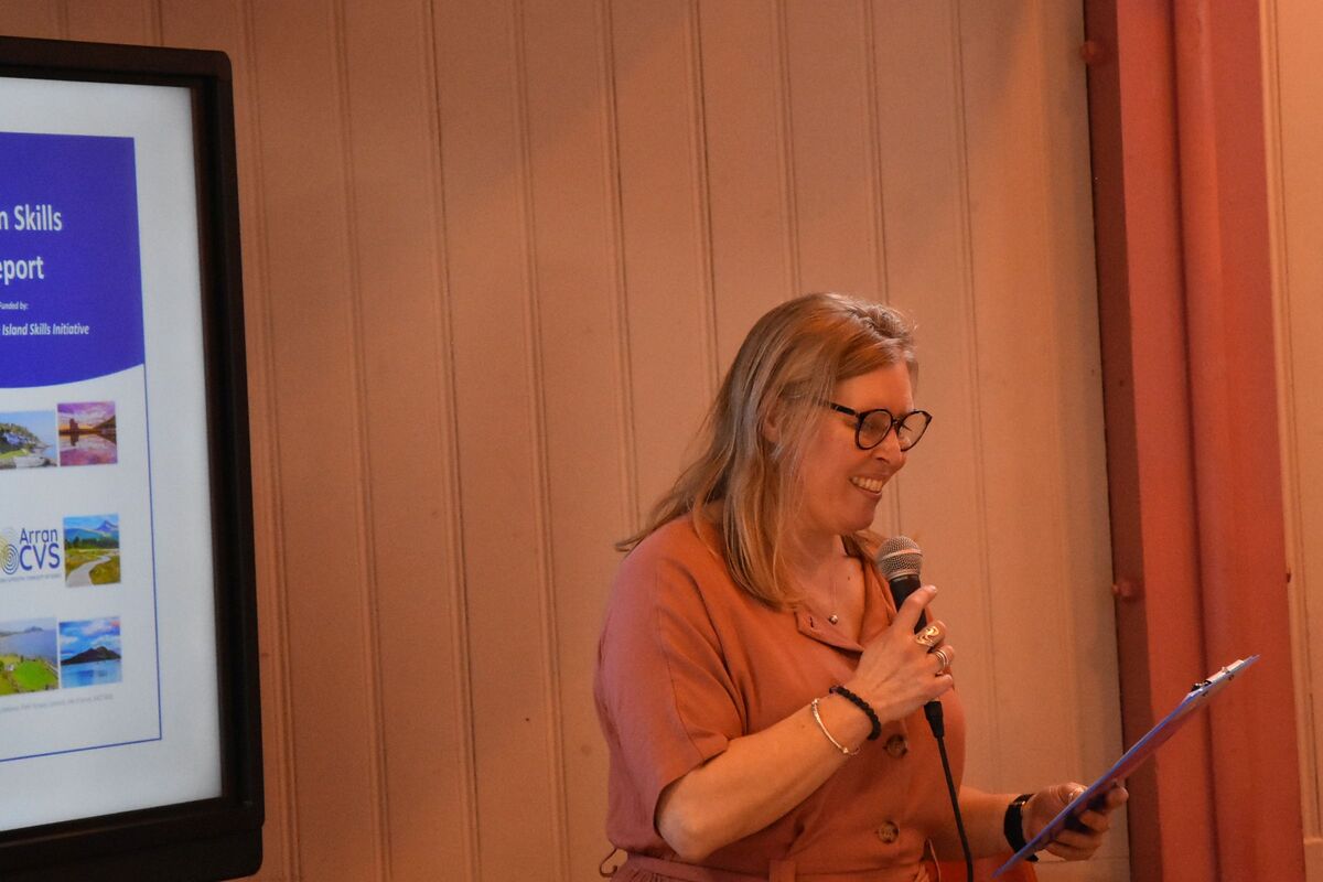 Arran Skills Initiative skills coordinator, Sheridan Waldon, addresses the audience. Arran Skills Initiative skills coordinator, Sheridan Waldon, addresses the audience.