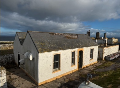 One of the ancillary buildings on Pladda which sustained damage in recent storms. Photograph: Isle of Pladda. One of the ancillary buildings on Pladda which sustained damage in recent storms. Photograph: Isle of Pladda.