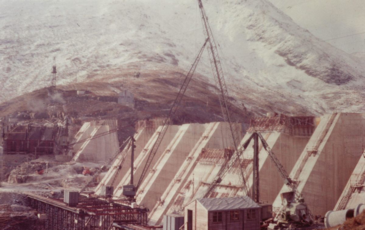 Cruachan Power Station dam construction, early 1960s. Photograph: Drax