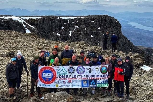 Jon Ryley and his supporters completed his 10,000 mile challenge atop Ben Nevis. Photograph: Jon Ryley