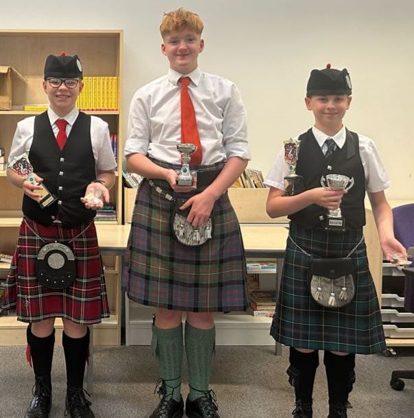 Oban High School pupils Alfie Robertson S3, Mark Hewitt S4 and Alasdair Bullock S2 were selected to become members of the National Youth Pipe Band of Scotland.