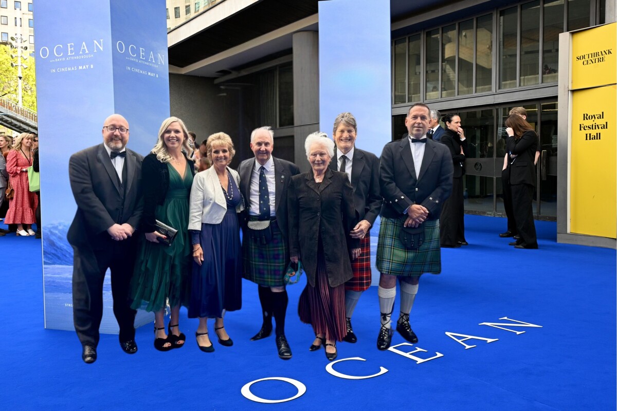 The COAST team at the OCEAN premiere: funding officer, John Hesketh; executive director, &Aacute;ine Purcell-Milton; Lesley Wood; co-founder Howard Wood; Kathleen MacNeish; co-founder, Don MacNeish; skipper, Euan Ribbeck. Photograph: COAST.