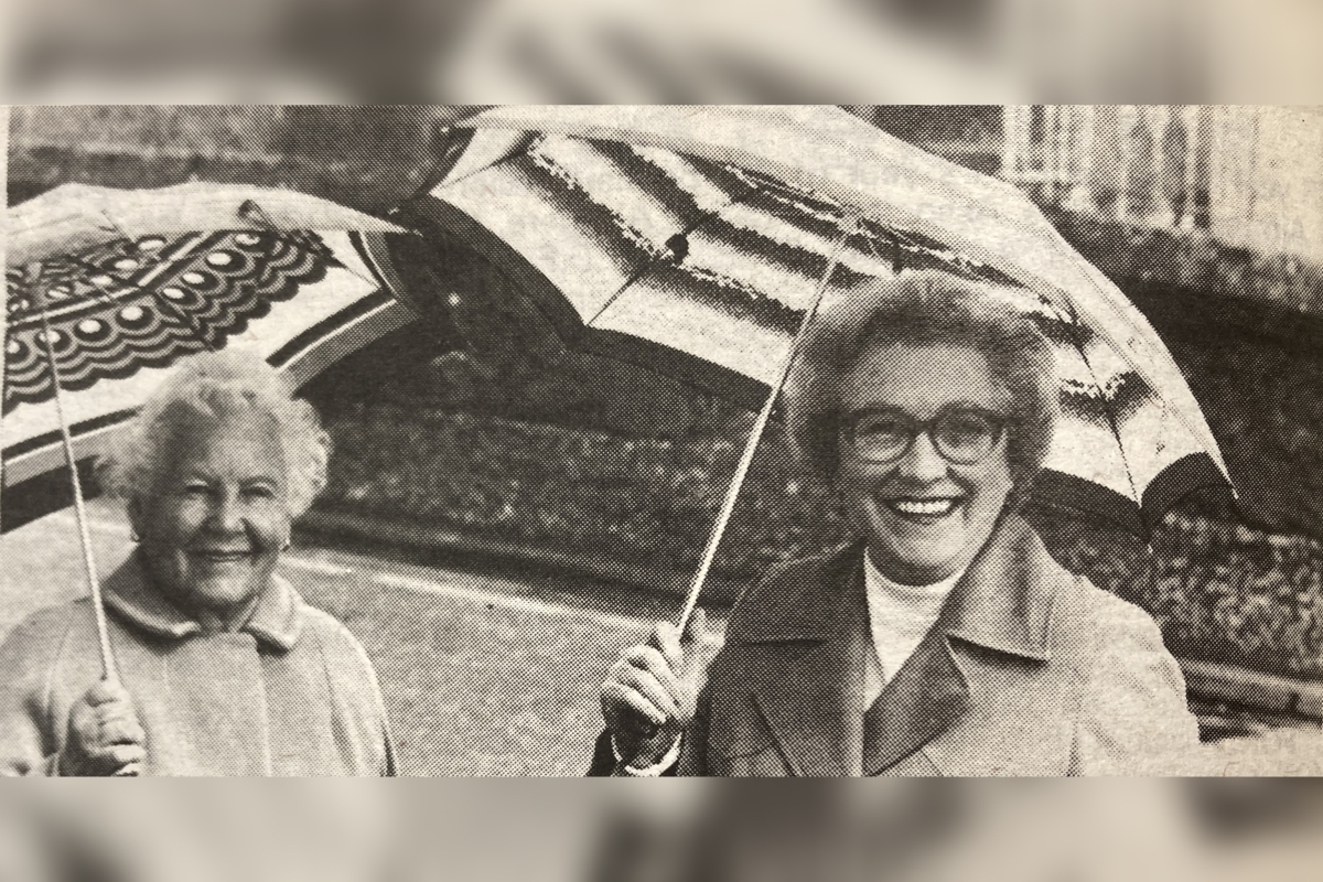 1985: Just to show that rain, even in May, shouldn’t get you down, here are Mrs Galbraith and Mrs MacKenzie of Ardrishaig in Ardrishaig, who, in pouring rain, offered to pose for a photo. 1985: Just to show that rain, even in May, shouldn’t get you down, here are Mrs Galbraith and Mrs MacKenzie of Ardrishaig in Ardrishaig, who, in pouring rain, offered to pose for a photo.