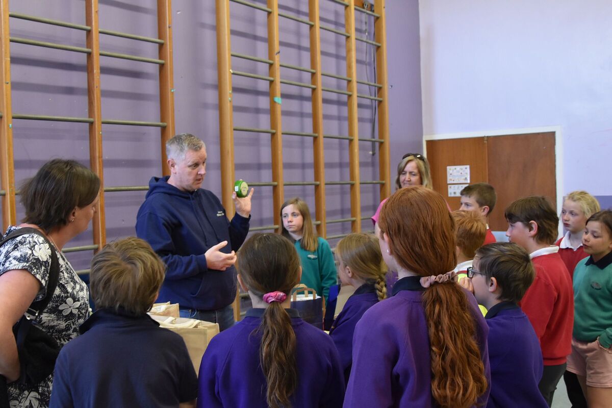 Dairy manager at Arran Cheese Shop, Alasdair Brown, spoke to the children about cheese-making and the milk required to produce it. Dairy manager at Arran Cheese Shop, Alasdair Brown, spoke to the children about cheese-making and the milk required to produce it.