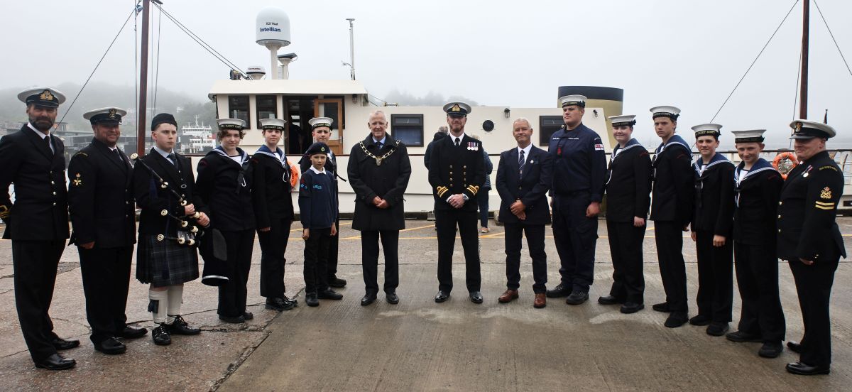 Argyll and Bute Provost Councillor Douglas Philand with Lt Commander Alex Coleman, Councillor William Sinclair from Dunoon and Oban detachment of Sea Scouts on the North Pier. Photograph: Kevin McGlynn Argyll and Bute Provost Councillor Douglas Philand with Lt Commander Alex Coleman, Councillor William Sinclair from Dunoon and Oban detachment of Sea Scouts on the North Pier. Photograph: Kevin McGlynn
