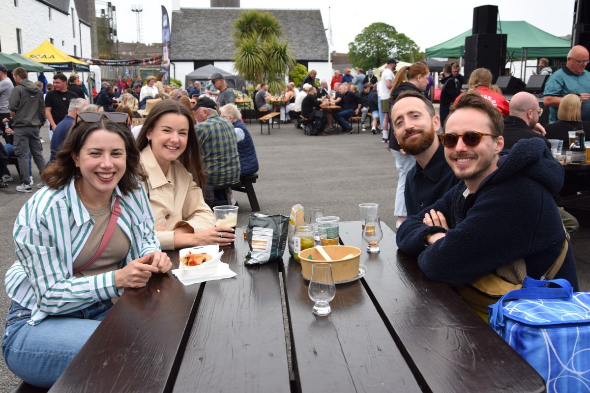 Glasgow visitors, clockwise from left, Jamey Armstrong, Kirsty Shankland, Joe Ricketts and Robbie Armstrong, pictured at Glengyle Distillery during their first visit to the festival. 