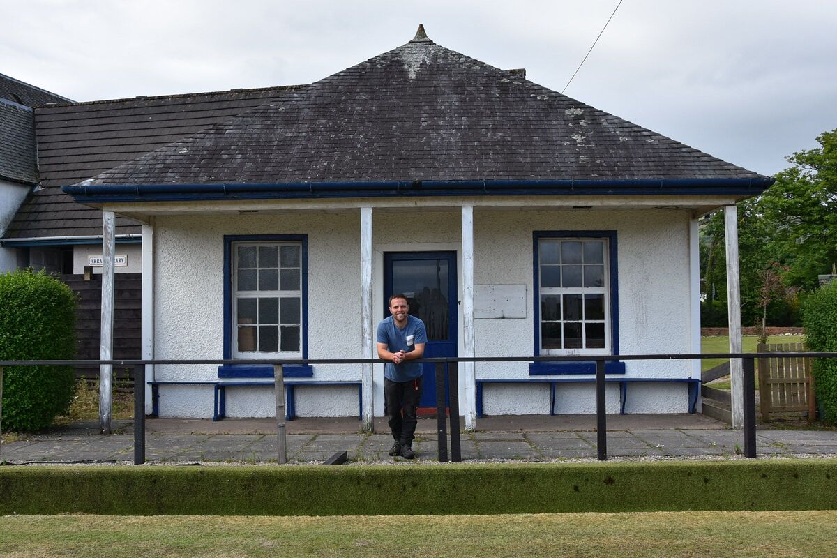 Christopher “Babbies” MacNeil in front of the Brodick Bowling Club which will be renovated over the next few months. Christopher “Babbies” MacNeil in front of the Brodick Bowling Club which will be renovated over the next few months.