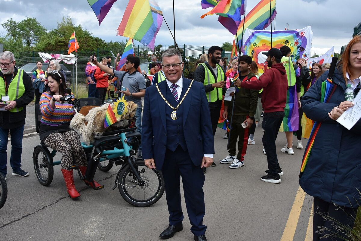 Depute provost of North Ayrshire Council, John Sweeney, joined with marchers at the parade. Depute provost of North Ayrshire Council, John Sweeney, joined with marchers at the parade.