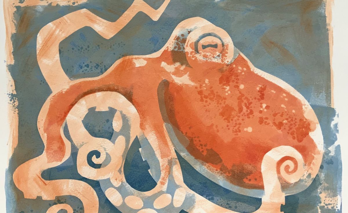 Jane Smith's screenprint of an octopus that made its home in the Sound of Jura. Jane Smith's screenprint of an octopus that made its home in the Sound of Jura.