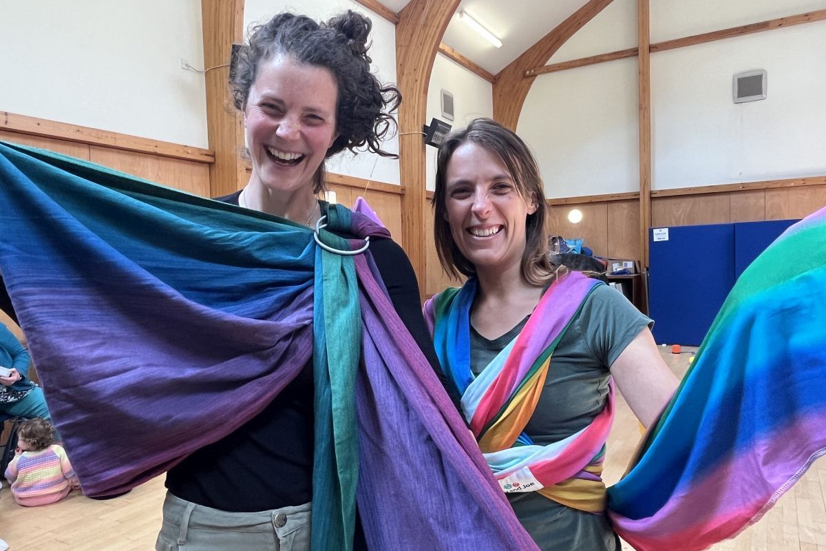 Morna Brown and Rhoda Thompson from Oban Toy Cupboard with some of the types of baby carriers available to try at its new sling library before you buy elsewhere. Morna Brown and Rhoda Thompson from Oban Toy Cupboard with some of the types of baby carriers available to try at its new sling library before you buy elsewhere.