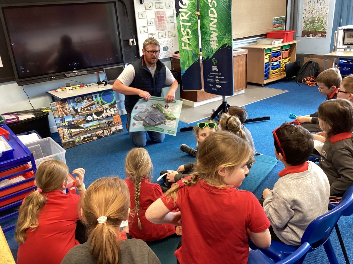 Sam Bourne spoke to the children about construction and engineering as a career. Photograph: LPS. Sam Bourne spoke to the children about construction and engineering as a career. Photograph: LPS.