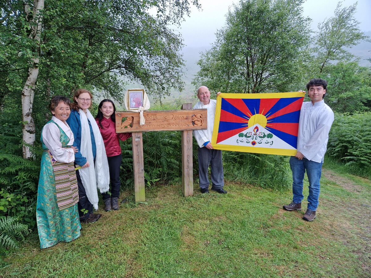Passla Gautier, left, next to Juliette Walsh, with her family at the Roots of Arran woodland pathway. Passla Gautier, left, next to Juliette Walsh, with her family at the Roots of Arran woodland pathway.