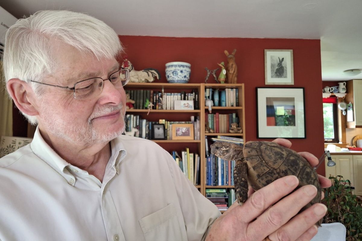 Colin Tanner was delighted to be reunited with Fred the wandering tortoise. Photograph: Nic Goddard. Colin Tanner was delighted to be reunited with Fred the wandering tortoise. Photograph: Nic Goddard.