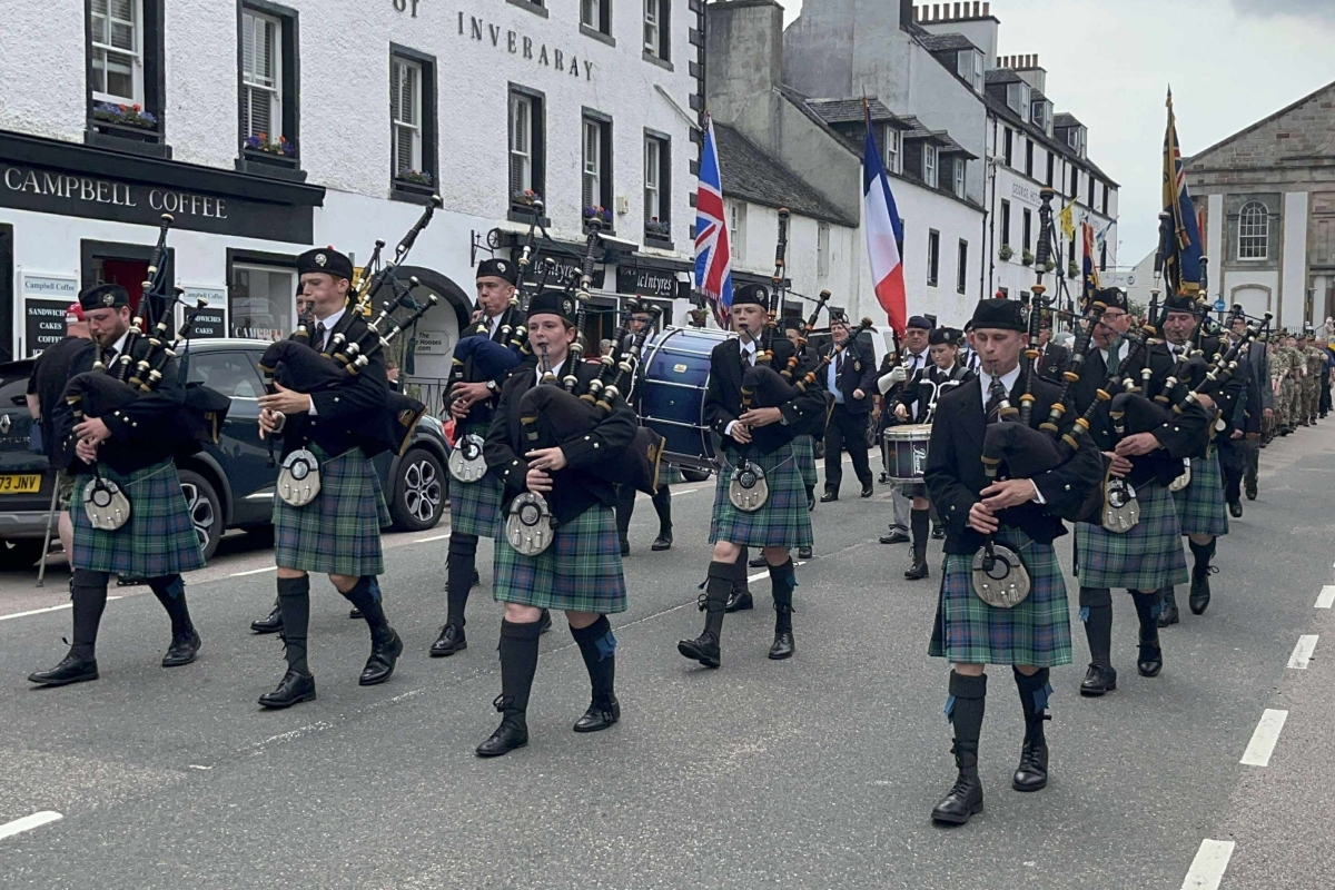 Mid Argyll Pipe Band leads the Inveraray Armed Forces Day parade. Photograph: Mid Argyll Pipe Band Mid Argyll Pipe Band leads the Inveraray Armed Forces Day parade. Photograph: Mid Argyll Pipe Band