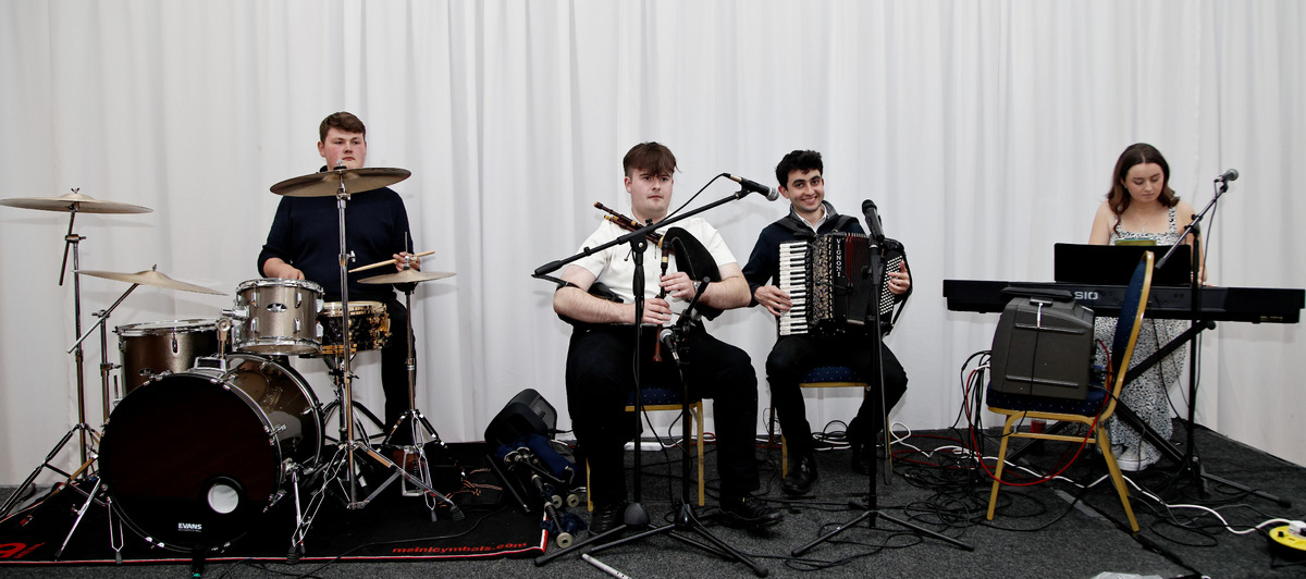 no kmg t26 oban hs leavers band for the evening who kept the floor packed and the tempo up left Innes Munro Camron MacPhail Calum Garvn and Sarah Garvin