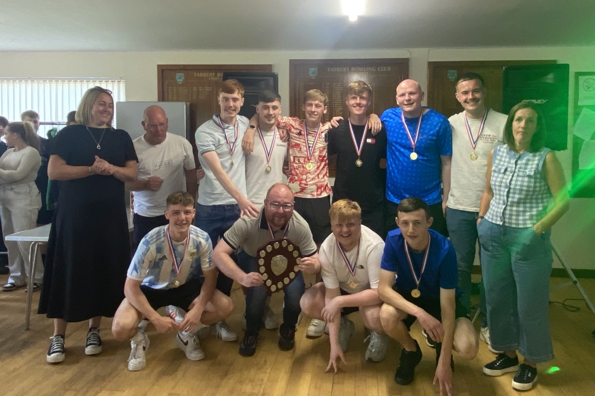 Sparka Fag with the memorial shield presented by Dawn MacDougall, pictured left, and Alison MacNab. Photograph: Bruce McNab Sparka Fag with the memorial shield presented by Dawn MacDougall, pictured left, and Alison MacNab. Photograph: Bruce McNab