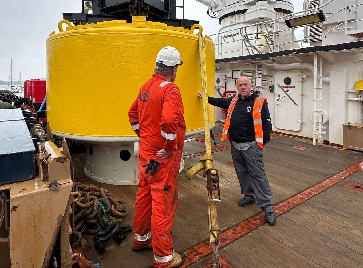 Maritime minister Mike Kane on Northern Lighthouse Board's Pharos ship. Photograph: Northern Lighthouse Board