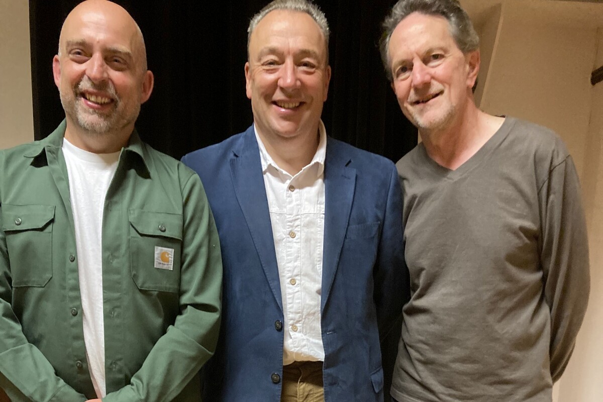 McLellan poetry judge, Jim Carruth, with Scot&rsquo;s poets Craig Aitchison, left, and David Bleiman, right. Photograph: Heather Gough.