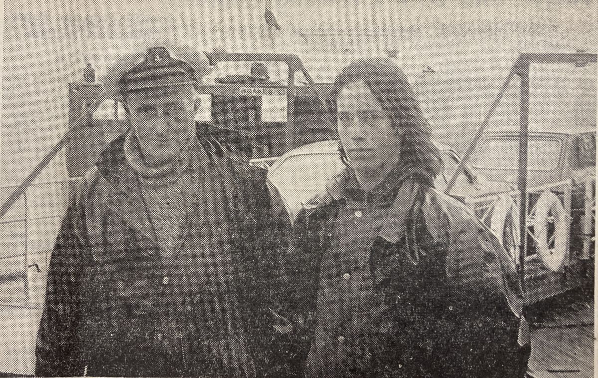 1973: Ferry owner Mr MacKenzie with his son Calum who assisted him in running the ferry.