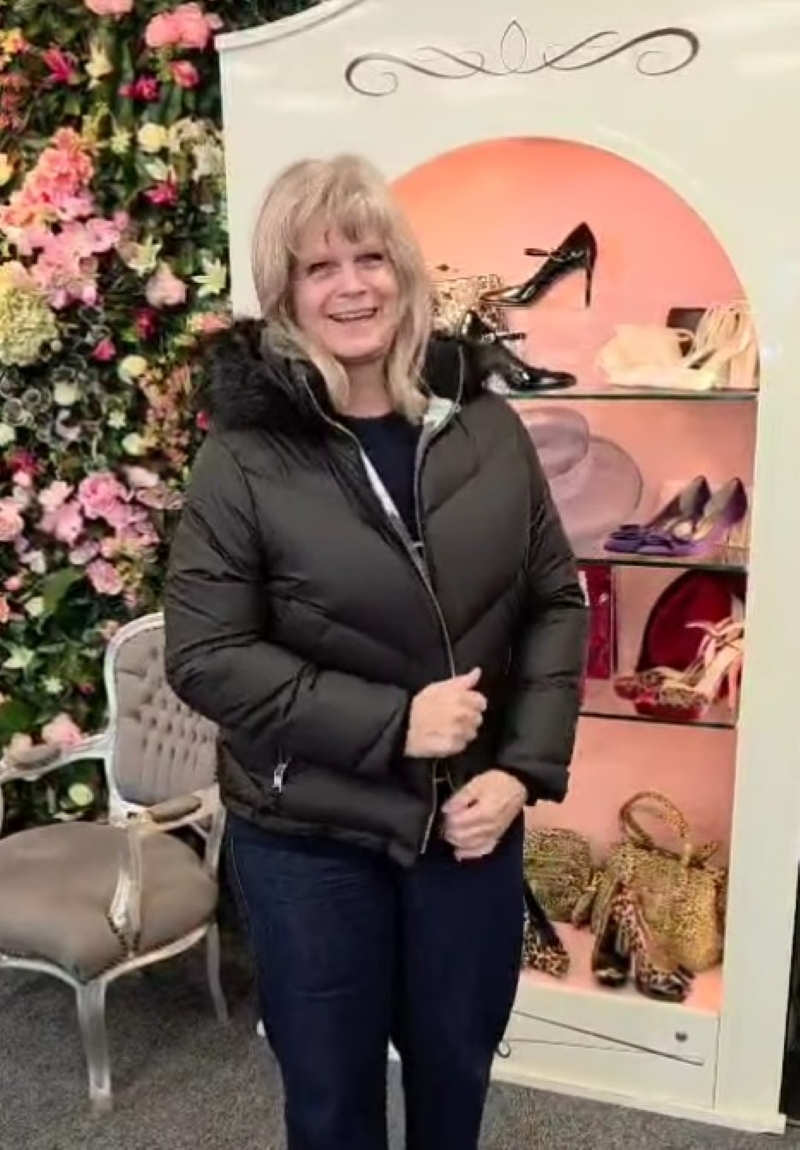 Jackie fashioning a Ted Baker Jacket with fluffy hood