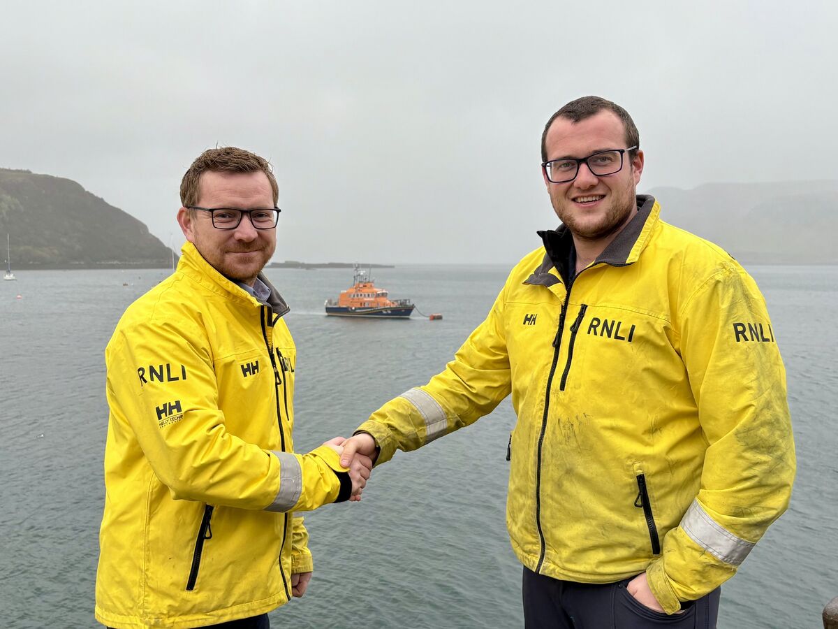 Iain Beaton with Stuart Nicolson at Portree. Photograph: RNLI